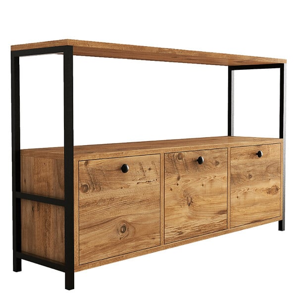 CONCEPT USINE - Buffet 3 portes style industriel bois-noir DRAGOR - large