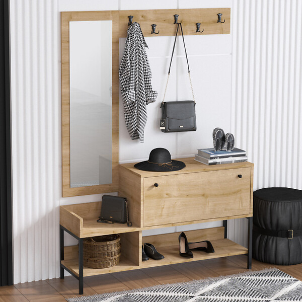 CONCEPT USINE - Meuble d'entrée avec porte-manteau et rangement à chaussures DRAGOR - large