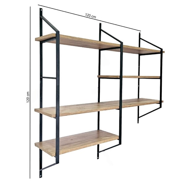 CONCEPT USINE - Etagère murale design en métal - 4 rangements - bois et noir YOMI - large