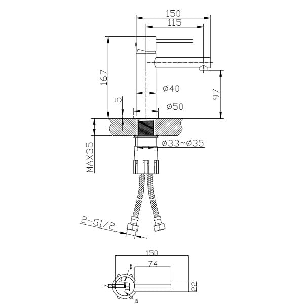 ESSEBAGNO - Envol mitigeur lavabo bas façon inox et or rose - large