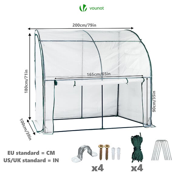 VOUNOT - Serre de jardin hivernage murale adossee avec bache PE 200x100x180cm blanc - large