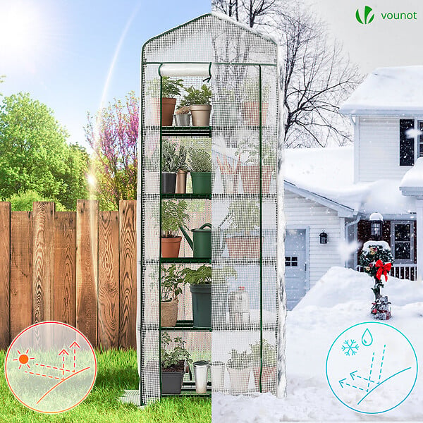 VOUNOT - Serre de jardin avec etageres et bache PE renforcee 135gr/m2 69x49x193cm blanc - large