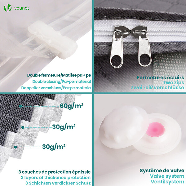VOUNOT - Lot de 9 sac de rangement sous vide Non Tisse XXL gris - large