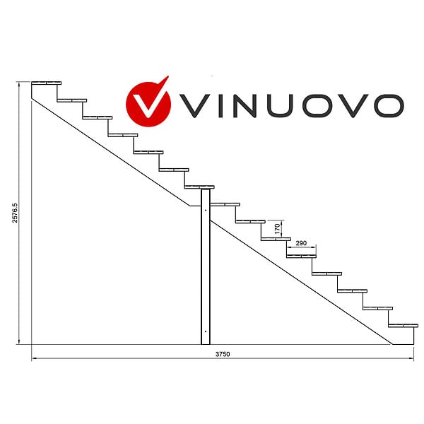 VINUOVO - BERLIN Escalier extérieur bois 15 marches H 258cm L-100cm - large