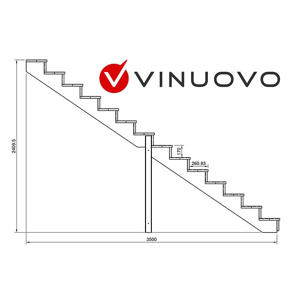 VINUOVO - BERLIN Escalier extérieur bois 14 marches H 241cm L-140cm fermé - large
