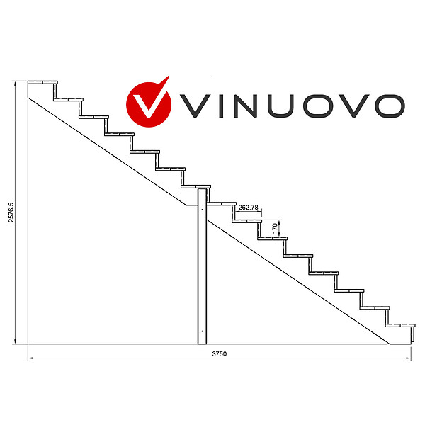 VINUOVO - BERLIN Escalier extérieur bois 15 marches H 258cm L-140cm fermé - large