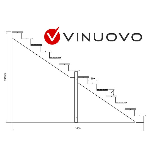 VINUOVO - BERLIN Escalier extérieur bois 14 marches H 241cm L-140cm - large