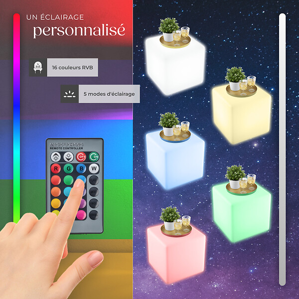 TECTAKE - Lampe cube LUMINOUS CUBE avec ampoule LED et télécommande blanc - large