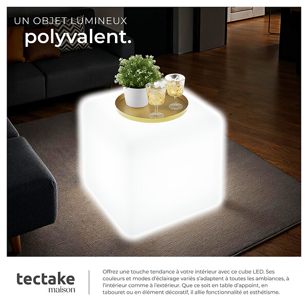 TECTAKE - Lampe cube LUMINOUS CUBE avec ampoule LED et télécommande blanc - large