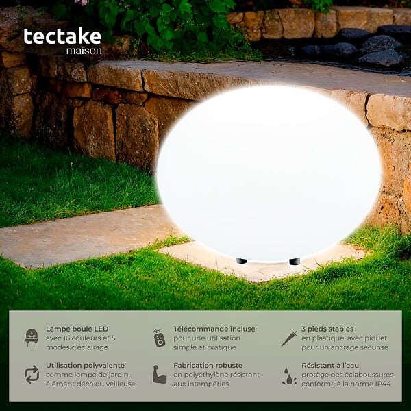 TECTAKE - Lampe boule LUMINOUS EYE avec ampoule LED et télécommande blanc - large