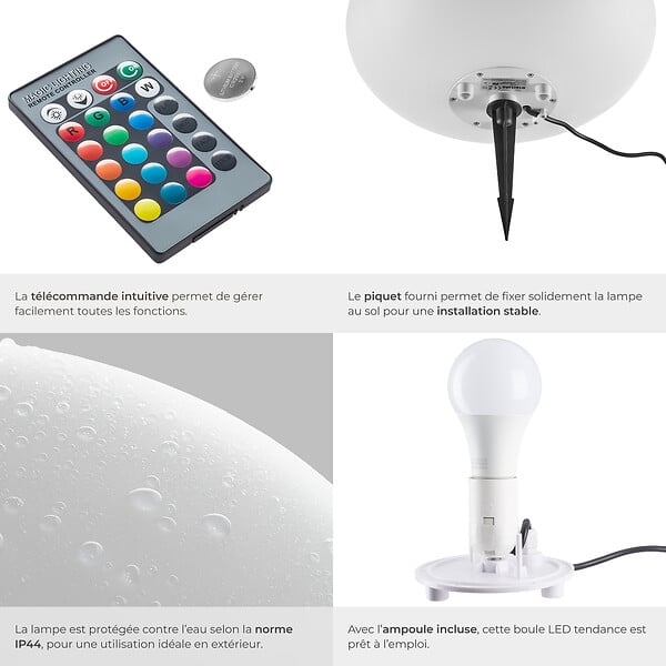 TECTAKE - Lampe boule LUMINOUS EYE avec ampoule LED et télécommande blanc - large