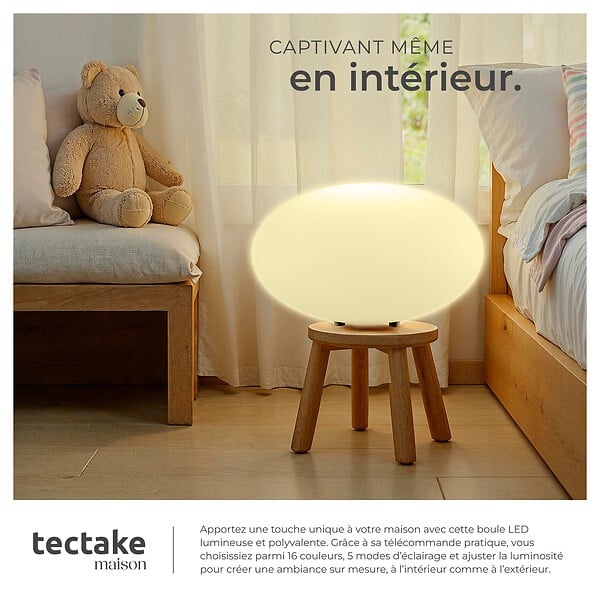 TECTAKE - Lampe boule LUMINOUS EYE avec ampoule LED et télécommande blanc - large
