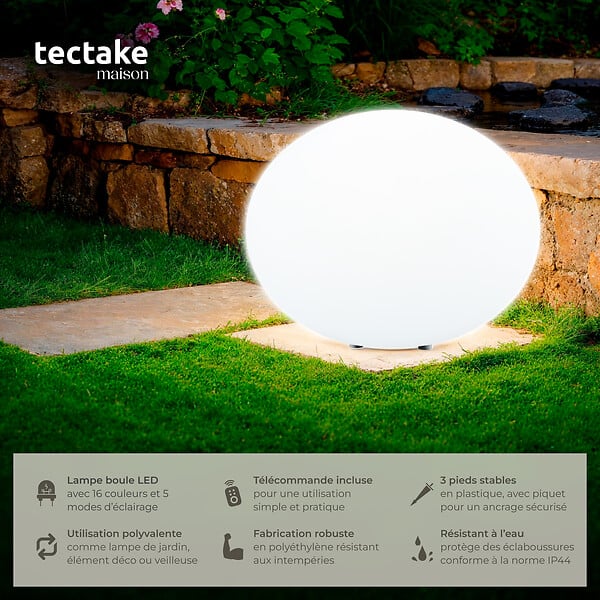 TECTAKE - Lampe boule LUMINOUS EYE avec ampoule LED et télécommande blanc - large