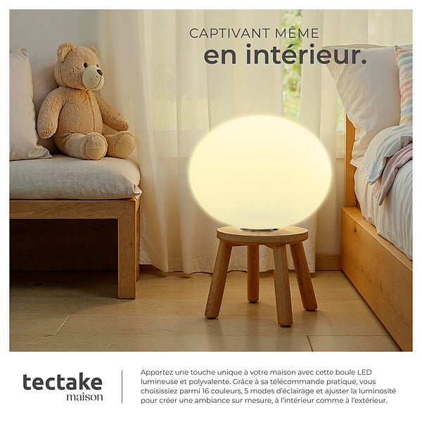 TECTAKE - Lampe boule LUMINOUS EYE avec ampoule LED et télécommande blanc - large