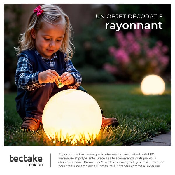 TECTAKE - Lampe boule LUMINOUS GLOBE avec ampoule LED et télécommande blanc - large