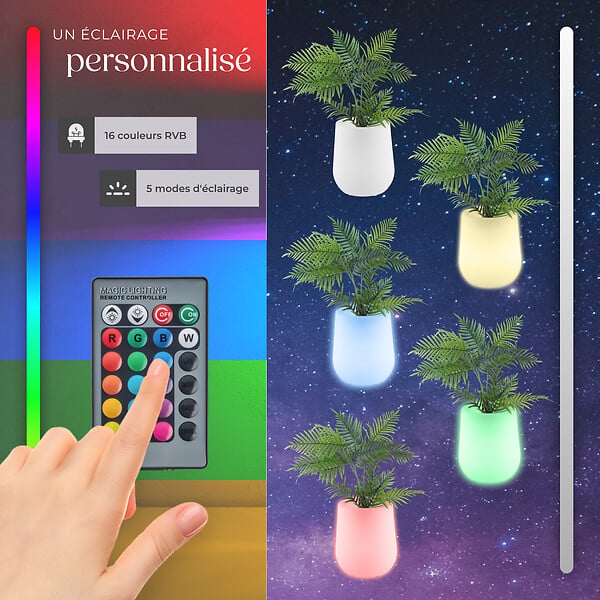 TECTAKE - Pot de fleurs LED LUMINOUS CURVE POT avec télécommande incluse blanc - large