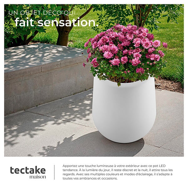 TECTAKE - Pot de fleurs LED LUMINOUS CURVE POT avec télécommande incluse blanc - large