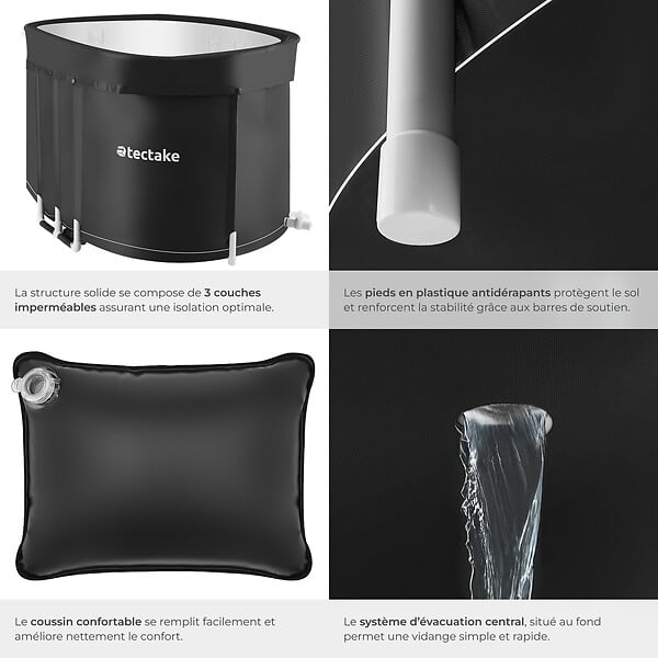 TECTAKE - Baignoire à glace ESPOO avec isolation triple et cadre en aluminium noir - large
