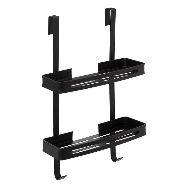5 FIVE SIMPLY SMART - Serviteur de douche 2 niveaux stick adhésif noir "Blackalu" - large