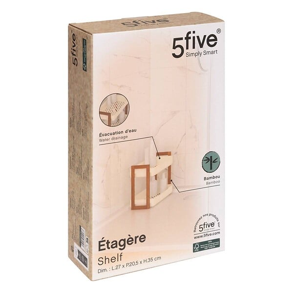 5 FIVE SIMPLY SMART - Étagère "Naturéo" en bambou blanc 27x20,5cm - large