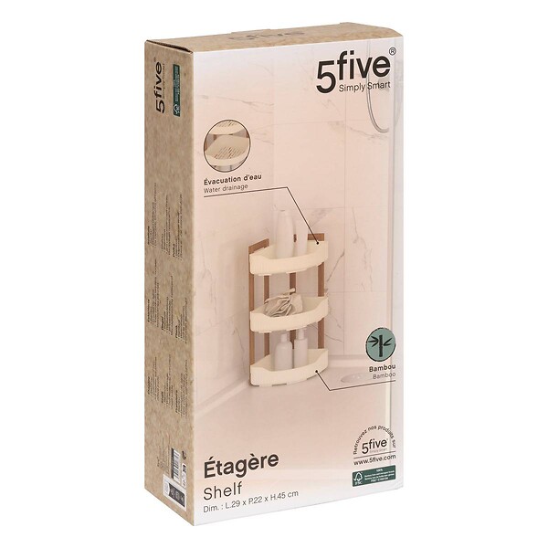 5 FIVE SIMPLY SMART - Étagère d'angle "Naturéo" 3 niveaux en bambou blanc 29x22cm - large