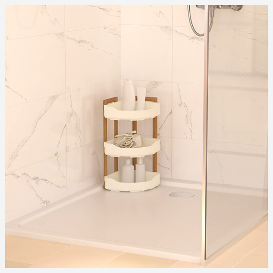 5 FIVE SIMPLY SMART - Étagère d'angle "Naturéo" 3 niveaux en bambou blanc 29x22cm - large