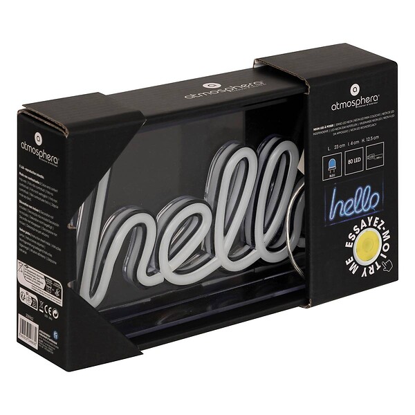 ATMOSPHERA - Tube néon à poser led "Hello" bleu L 23cm - large