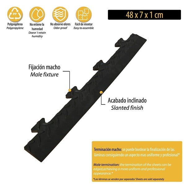 INTEC - Pack 5 Bordures Males pour Dalle PVC noire Clipsable Sol Antidérapant Carré Garage Atelier PS50CRN/M INTEC - large