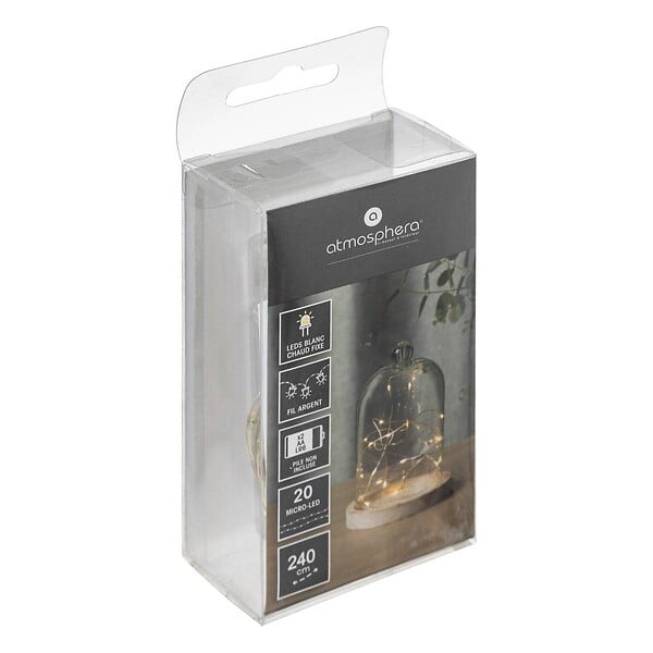 ATMOSPHERA - Guirlandes "Anya" 20 microLED à pile argent blanc chaud L190cm - large