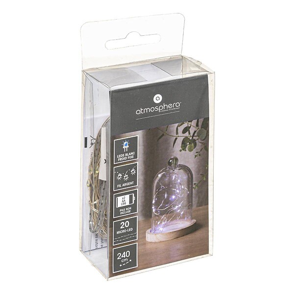 ATMOSPHERA - Guirlande "Anya" 20 microLED à pile argent blanc froid L190cm - large