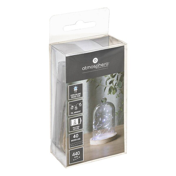 ATMOSPHERA - Guirlandes "Anya" 40 microLED à pile argent blanc froid L400cm - large