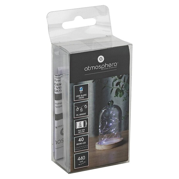 ATMOSPHERA - Guirlandes "Anya" 40 microLED à pile argent blanc froid L400cm - large