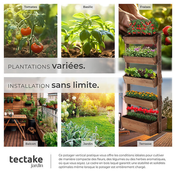TECTAKE - Jardinière verticale FLORA en bois laqué avec toile de paillage marron - large