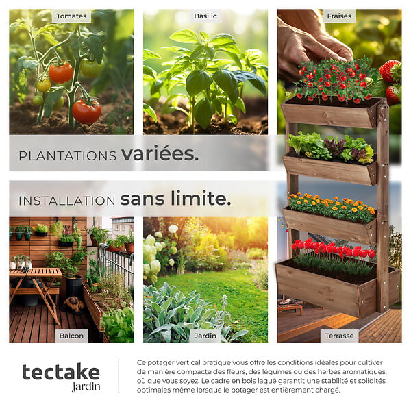 TECTAKE - Jardinière verticale FLORA en bois laqué avec toile de paillage marron - large