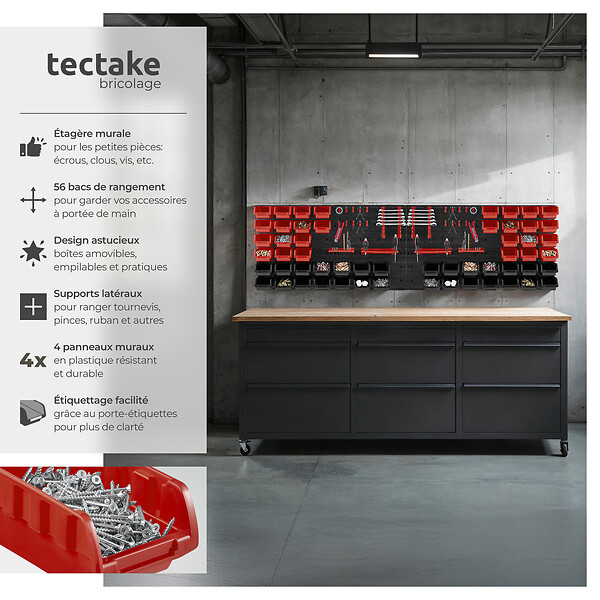 TECTAKE - Magazine de petites pièces avec 28 boîtes empilables et supports d'outils noir - large