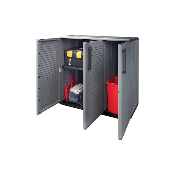ARTPLAST - Armoire de Rangement Garage Atelier - Armoire basse 3 portes et 1 étagère Réglable Polypropylène 102x37h84 cm Charge 20 kg - large