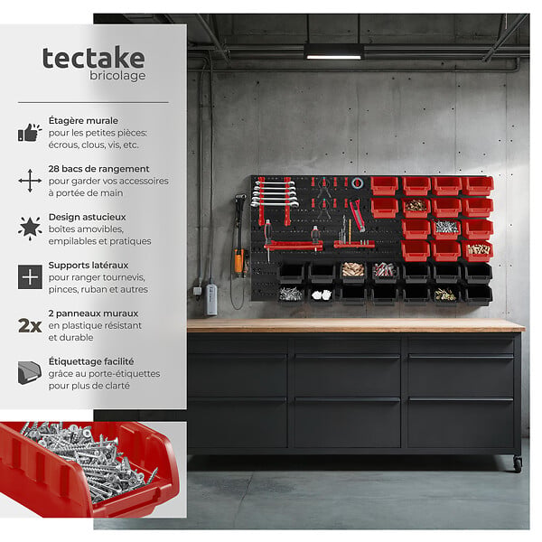 TECTAKE - Magazine de petites pièces avec 28 boîtes empilables et supports d'outils noir - large