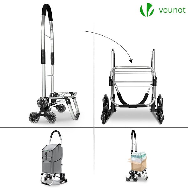 VOUNOT - Chariot de courses pliable monte escalier aluminium gris - large