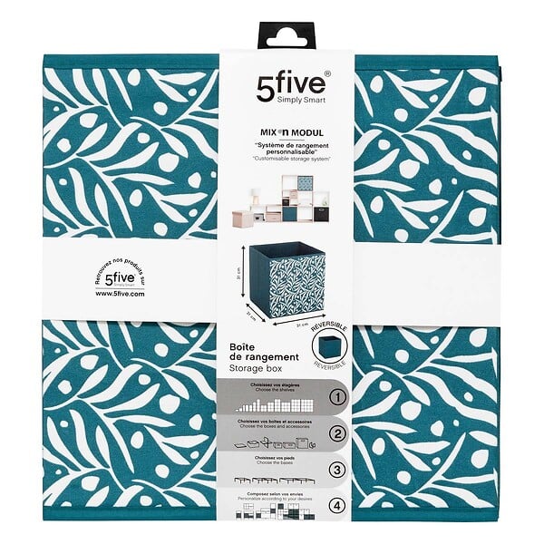 5 FIVE SIMPLY SMART - Boîte de rangement "Mix 'n' Modul" motif olivia bleu 31x31cm - large