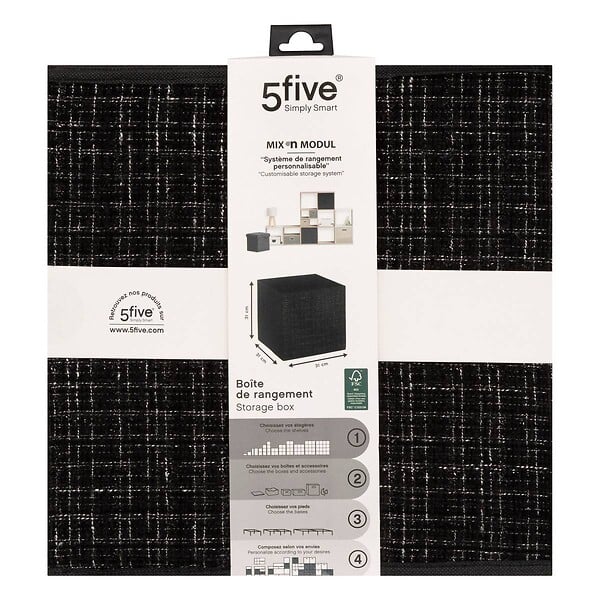 5 FIVE SIMPLY SMART - Boîte de rangement "Mix 'n' Modul" tweed noir 31x31cm - large