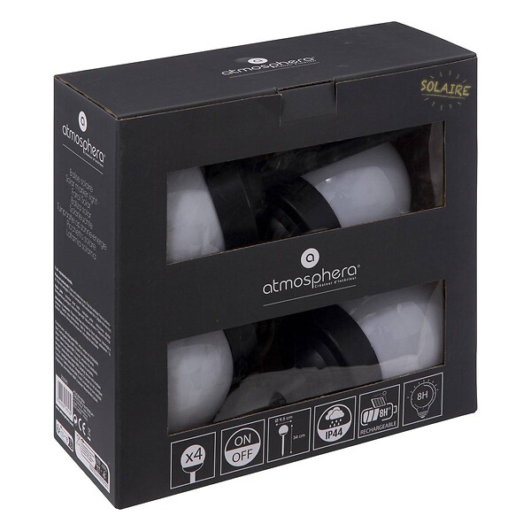 ATMOSPHERA - Lot de 4 balises solaires "Tea" H34cm noir et blanc - large