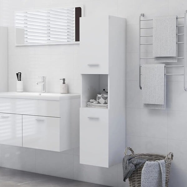 VIDAXL - vidaXL Armoire de salle de bain Blanc brillant Bois d'ingénierie - large