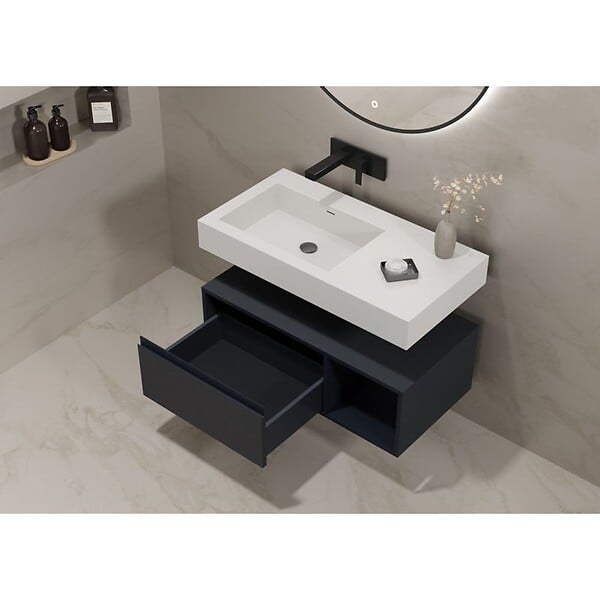 DISTRIBAIN - Meuble de salle de bain ROMANZA 900 Noir (sans miroir) - large