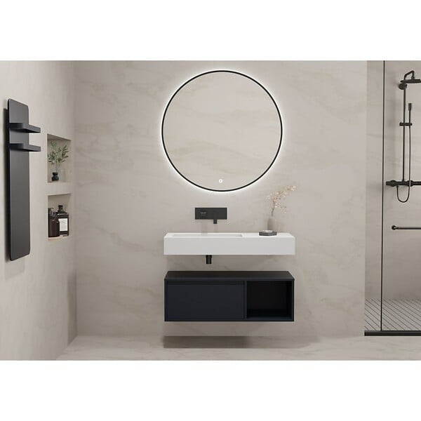 DISTRIBAIN - Meuble de salle de bain ROMANZA 900 Noir (sans miroir) - large