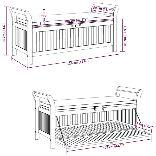VIDAXL - vidaXL Banc de rangement de jardin avec coussin 126 cm Bois d'acacia - large