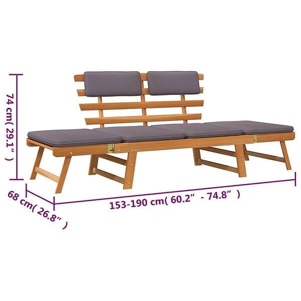 VIDAXL - vidaXL Chaise longue avec coussin 2-en-1 190 cm Bois solide d'acacia - large