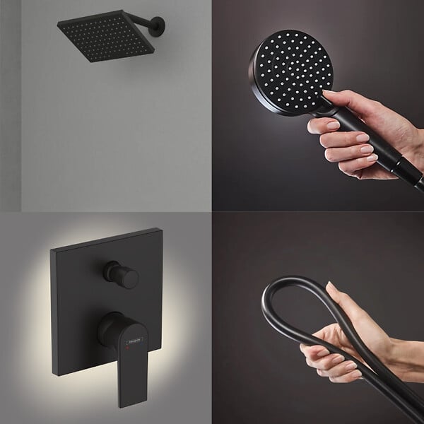 HANSGROHE - Colonne de douche encastrée mécanique Vernis Shape Douche de tête Vernis Shape Flexible Isiflex Douchette Vernis Blend noir - large