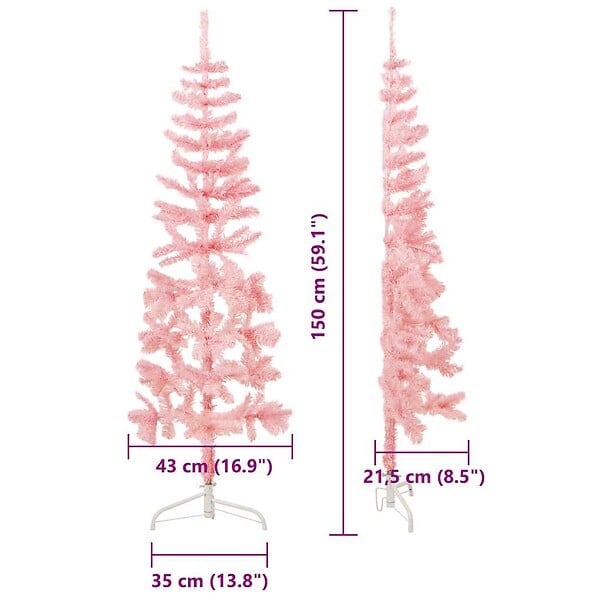 VIDAXL - vidaXL Demi sapin de Noël artificiel mince avec support Rose 150 cm - large