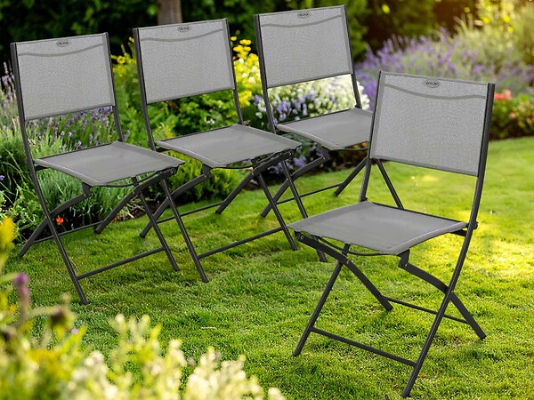 HESPERIDE - Lot de 4 Chaises de jardin pliante métal Modula Galet / Graphite - Hesperide - large