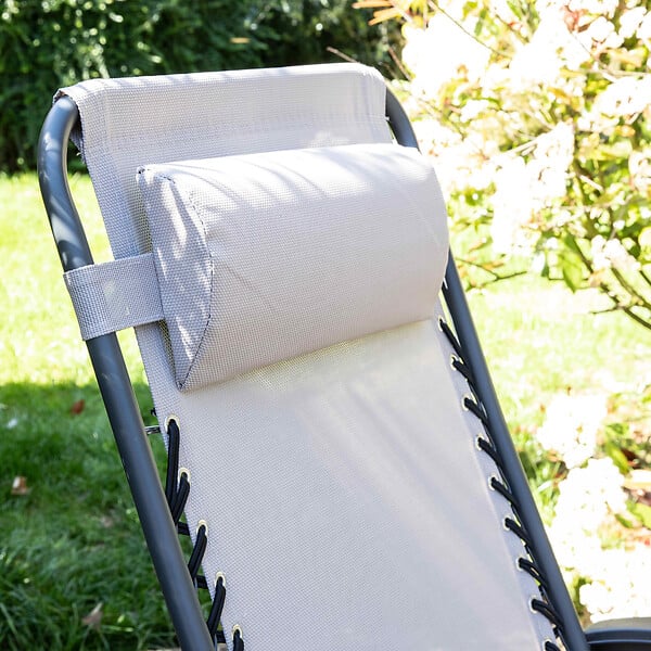 OVIALA - Fauteuil relax de jardin en acier et textilène inclinable taupe - Monaco - large